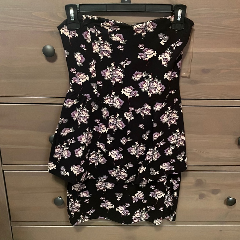 Black floral strapless dress pacsun